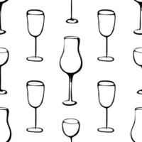 padrão de doodle sem costura com copo de vinho, bebidas de bar. ilustração em vetor coquetéis.