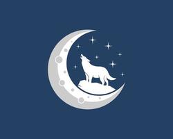 lobo uivante luxuoso com lua e estrela vetor