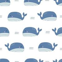 baleia azul sem costura padrão fundo de animais do mar para crianças. mão desenhada design em estilo cartoon. uso para têxteis, estampas, papéis de parede, ilustrações vetoriais. vetor