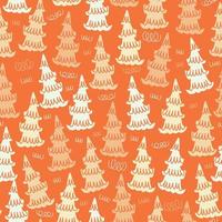 padrão festivo de natal sem costura em fundo laranja bonito camadas pinheiro vetor