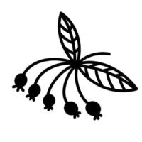 bando de ícone de vetor de bagas. ilustração desenhada à mão isolada no fundo branco. Rowan ou Rosa Mosqueta em um galho com folhas. desenho monocromático abstrato. doodle botânico simples.