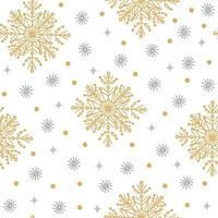 ouro, prata padrão sem emenda do vetor dos flocos de neve. cenário sazonal desenhado à mão. cristais de gelo graciosos, nevasca. fundo aconchegante de natal. conceito festivo para decoração, design de cartões, têxteis.