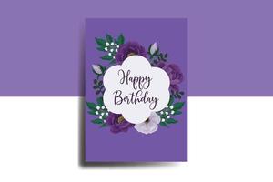 cartão de felicitações cartão de aniversário em aquarela digital desenhado à mão modelo de design de flor de peônia roxa vetor