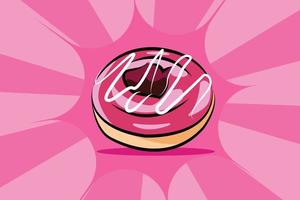 doce donut dos desenhos animados com fundo rosa. ilustração vetorial vetor