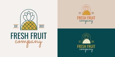 design de modelo de logotipo de empresa de frutas frescas abacaxi vetor