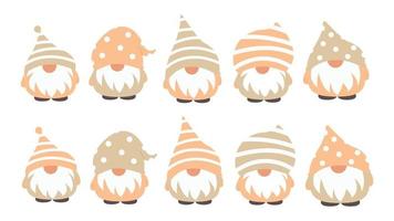 pequeno jardim gnomos e elfos bonitos no estilo cartoon. fadas características para crianças e crianças. desenho de gnomo kawaii e elfo mágico. ilustração vetorial. vetor