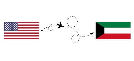 voo e viagem dos EUA para Kuwait pelo conceito de viagem de avião de passageiros vetor