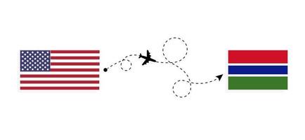 voo e viagem dos EUA para a Gâmbia pelo conceito de viagem de avião de passageiros vetor