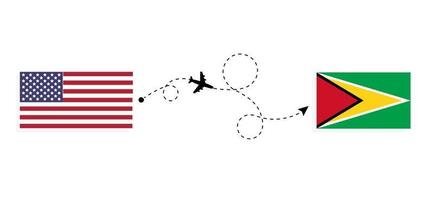 voo e viagem dos EUA para a Guiana pelo conceito de viagem de avião de passageiros vetor