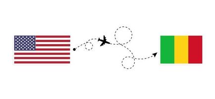 voo e viagem dos EUA para o Mali pelo conceito de viagem de avião de passageiros vetor