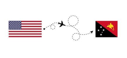 voo e viagem dos EUA para Papua Nova Guiné pelo conceito de viagem de avião de passageiros vetor