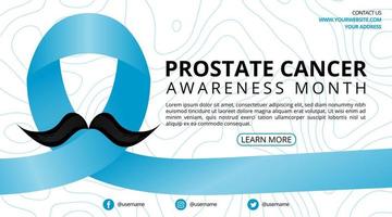 Banner do mês de conscientização do câncer de próstata com fita azul tem bigode e fundo de mapa topográfico vetor