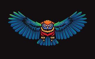 ilustração colorida de coruja voadora com asas abertas vetor
