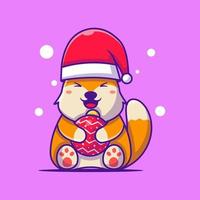 raposa de papai noel com ilustrações de desenhos animados de enfeites de natal vetor