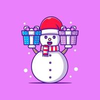 ilustração bonita do homem da neve com presente de Natal. feliz Natal vetor
