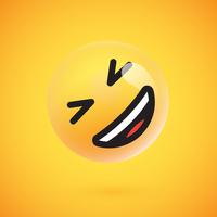 Emoticon amarelo realista na frente de um fundo amarelo, ilustração vetorial vetor