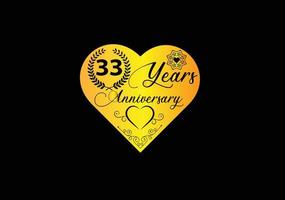 Celebração de aniversário de 33 anos com logotipo de amor e design de ícone vetor
