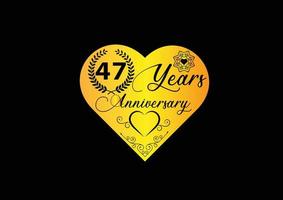 Celebração de aniversário de 47 anos com logotipo de amor e design de ícone vetor