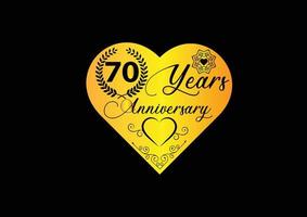 Celebração do aniversário de 70 anos com logotipo de amor e design de ícones vetor