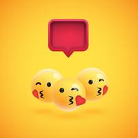 Grupo de altos emoticons amarelos detalhados com um balão 3D, ilustração vetorial vetor