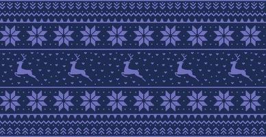 fundo panorâmico de natal azul com desenhos de veados e padrões do feriado - vetor