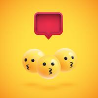 Grupo de altos emoticons amarelos detalhados com um balão 3D, ilustração vetorial vetor