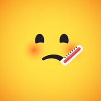 Emoticon amarelo realista na frente de um fundo amarelo, ilustração vetorial vetor