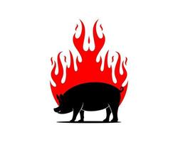 porco com logotipo de chama de fogo vetor