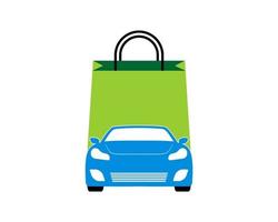 sacola de compras com carro azul no meio vetor