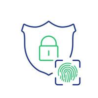 digitalização de impressão digital para desbloquear informações de privacidade. segurança cibernética, informações de identidade, proteção de rede. conceito de proteção de dados pessoais. impressão digital com escudo e fechadura. ilustração vetorial vetor