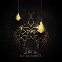 eid mubarak lindo cartão preto com lanterna islâmica vetor