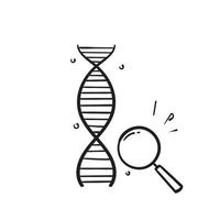 mão desenhada dna com lupa símbolo ilustração vetorial vetor