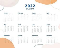 modelo de calendário 2022. 2022 modelo de planejador de calendário. semana começa no domingo. ilustração vetorial. vetor