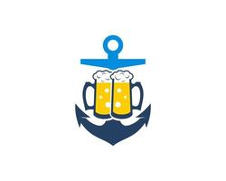 navio âncora com dois copos de cerveja dentro vetor