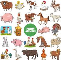 Conjunto grande de personagens de animais de fazenda de desenho animado vetor