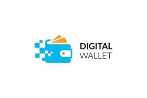 modelo de design de logotipo de carteira digital com efeito de pixel. conceito de logotipo de cartão de crédito, carteira de criptografia, pagamento online rápido. vetor