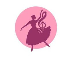 bailarina com nota musical de clave de sol no círculo rosa vetor