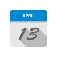 13 de abril Data em um calendário de dia único