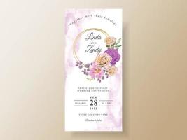 cartão de convite de casamento de flores amarelas e roxas suaves vetor