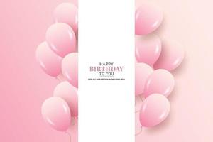 desejo de aniversário com um conjunto realista de balões roxos rosa e fundo rosa e texto vetor