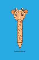 ilustração de desenhos animados de girafa e lápis vetor