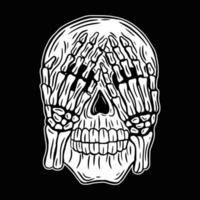 crânio cabeça mão desenhada ossos preto branco escuro elemento de design de arte para etiqueta, pôster, ilustração de camiseta vetor