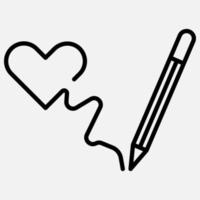 ícone de desenho e linha de coração vetor