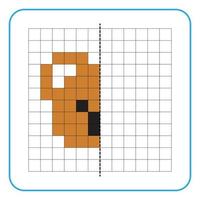 jogo educacional de reflexão de imagens para crianças. aprenda a preencher planilhas de simetria para atividades pré-escolares. colorir páginas de grade, percepção visual e pixel art. termine a imagem do rosto do coala marrom. vetor