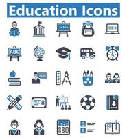 conjunto de ícones de educação - ilustração vetorial. educação, aprendizagem, aluno, alunos, graduação, universidade, escola, professor, professor, sala de aula, elearning, ícones.