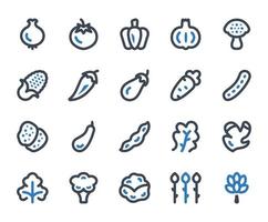 conjunto de ícones de vegetais - ilustração vetorial. alimentos, vegetais, vegetais, cebola, tomate, pimentão, pimentão, fresco, saudável, nutrição, orgânico, alimentos, ícones. vetor