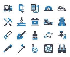 conjunto de ícones de ferramentas de construção - ilustração vetorial. construção, ferramentas, ferramenta, equipamento, trabalho, empilhadeira, logística, armazém, escavadeira, escavação, escavadeira, ícones. vetor