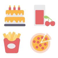 conjunto de ícones planos alimentos bebidas confeitaria vetor
