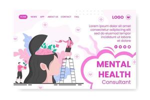 ilustração de design plano modelo de página de destino de cuidados de saúde mental editável de fundo quadrado para mídia social, cartão comemorativo e web vetor