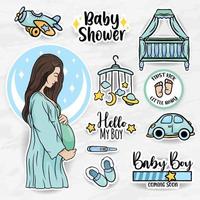 Conjunto de adesivos para bebês mãe segurando coleção de clip art para bebês vetor